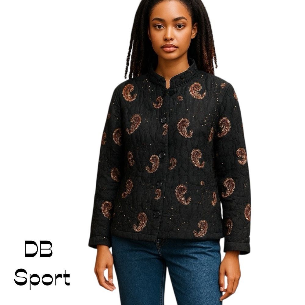 DB Spirt Black Beaded Coastal Grandma Jacket Vintage Size L